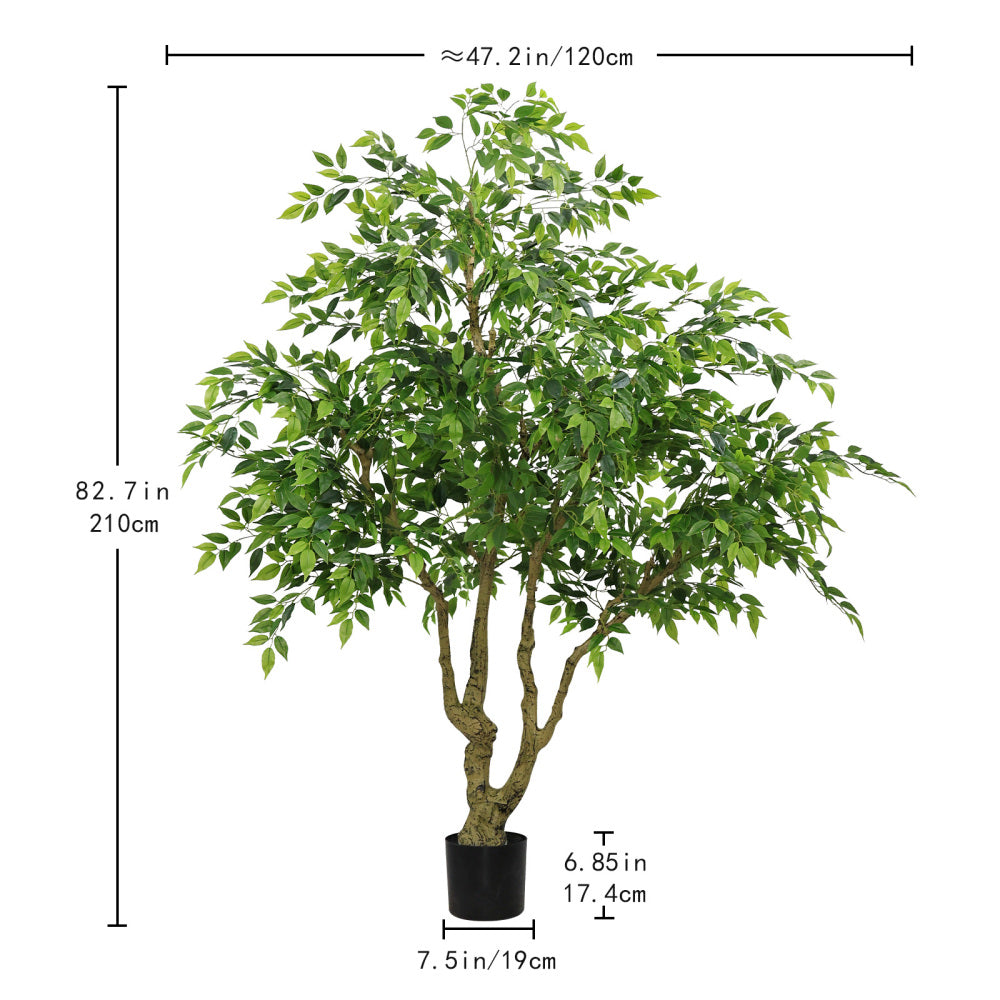 7FT Tall Artificial Banyan Tree with Natural Wood Trunk & Realistic Silk Leaves, Large Faux Potted Ficus Plant for Indoor & Outdoor Home Office Decor, 1pc