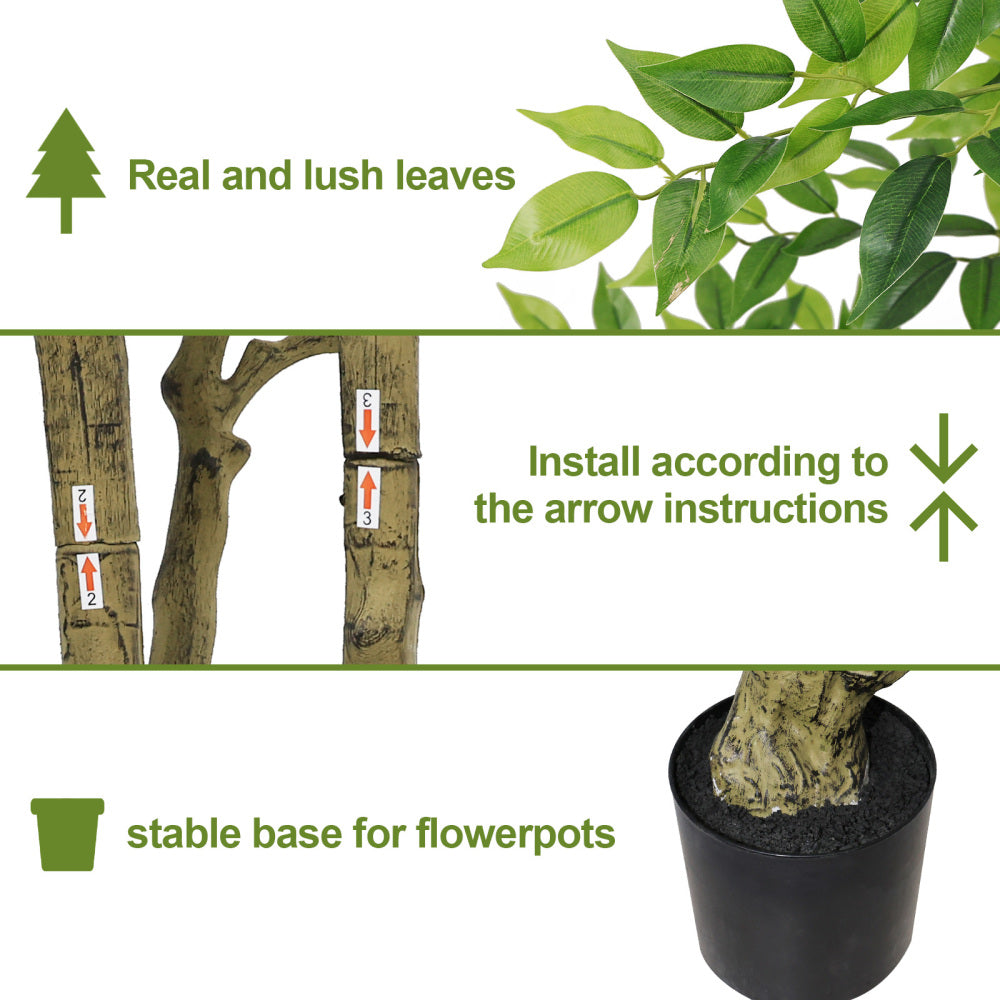 7FT Tall Artificial Banyan Tree with Natural Wood Trunk & Realistic Silk Leaves, Large Faux Potted Ficus Plant for Indoor & Outdoor Home Office Decor, 1pc