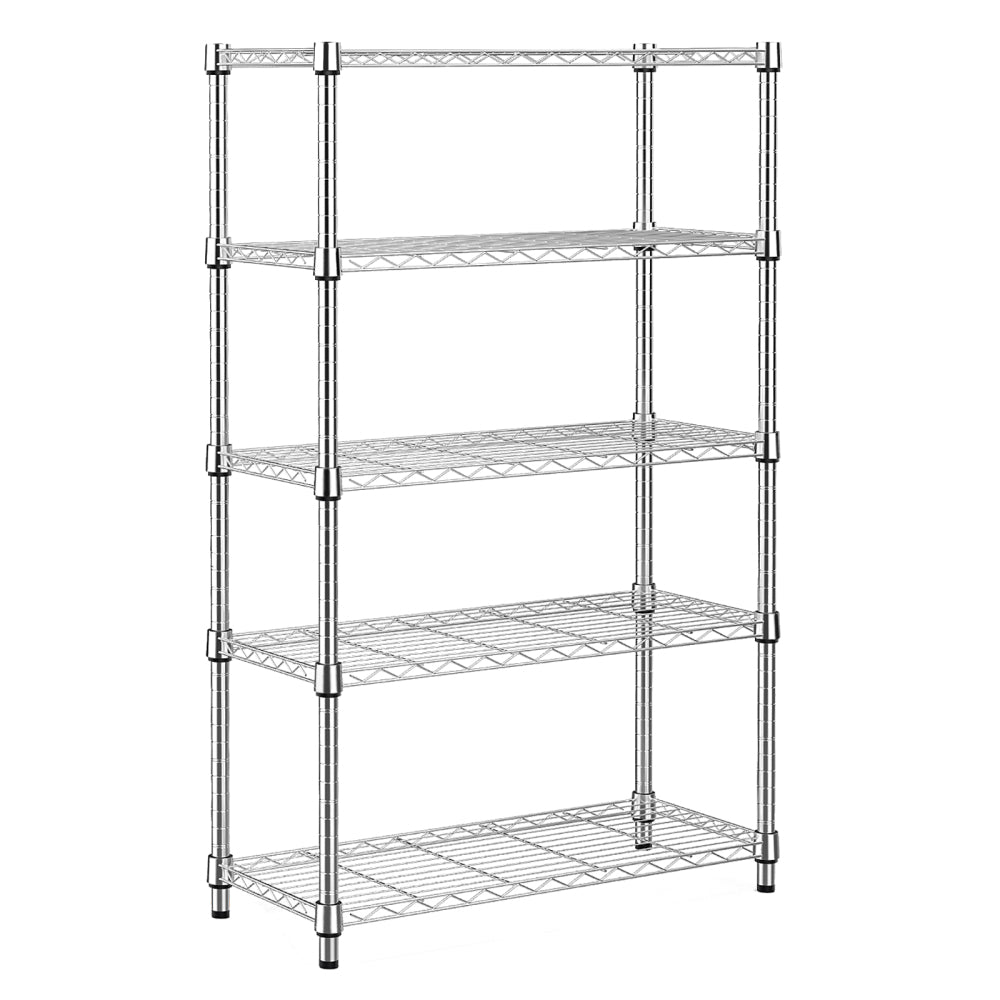 1250 lbs Steel Heavy Duty 5-Tier Utility Shelving Unit, Adjustable Storage Shelves Organizer Wire Rack for Garage, Kitchen, Pantry, Office - Chrome (13.8" D x 23.6" W x 62.4" H)
