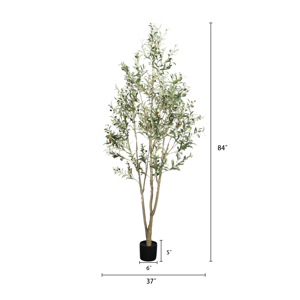 7FT Artificial Olive Tree for Home Decor, Large Faux Potted Plant with Silk Leaves & Realistic Trunk, Lifelike Greenery for Living Room Office Corner, Modern Indoor Outdoor Decoration (1PC)