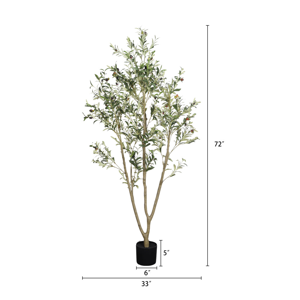 6FT Artificial Olive Tree - Realistic Faux Silk Plant with Lush Green Leaves, Modern Luxury Ficus in Black Plastic Pot for Home Office Living Room Decor - 1pc