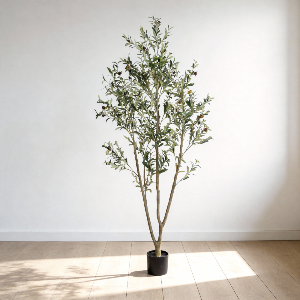 6FT Artificial Olive Tree - Realistic Faux Silk Plant with Lush Green Leaves, Modern Luxury Ficus in Black Plastic Pot for Home Office Living Room Decor - 1pc