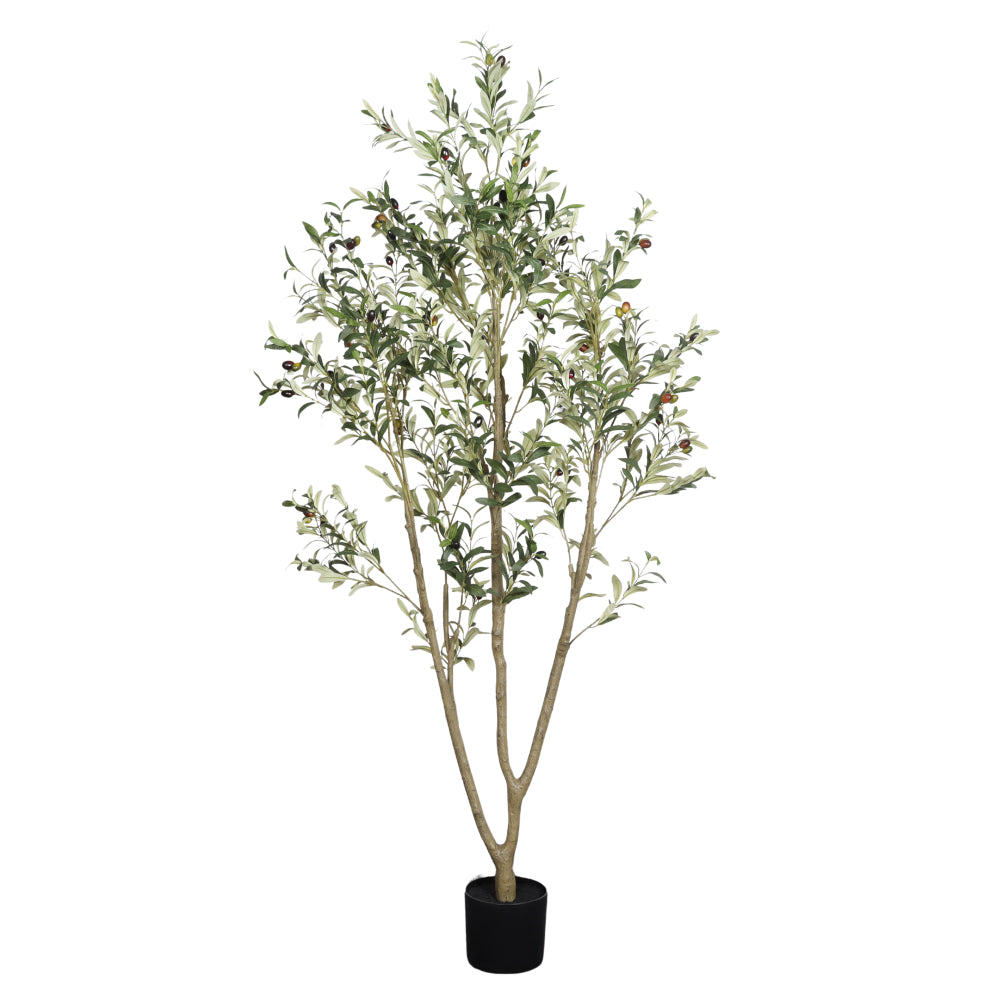 6FT Artificial Olive Tree - Realistic Faux Silk Plant with Lush Green Leaves, Modern Luxury Ficus in Black Plastic Pot for Home Office Living Room Decor - 1pc