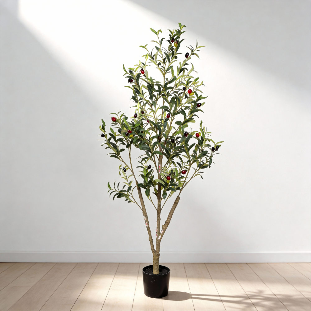 5FT Artificial Olive Tree Fake Plant for Home Decor Indoor, 60" Tall Faux Olive Tree with Black Plastic Pot, Lifelike Green Fabric Leaves, Low Maintenance Luxury Modern Decorative Tree for Living Room Office