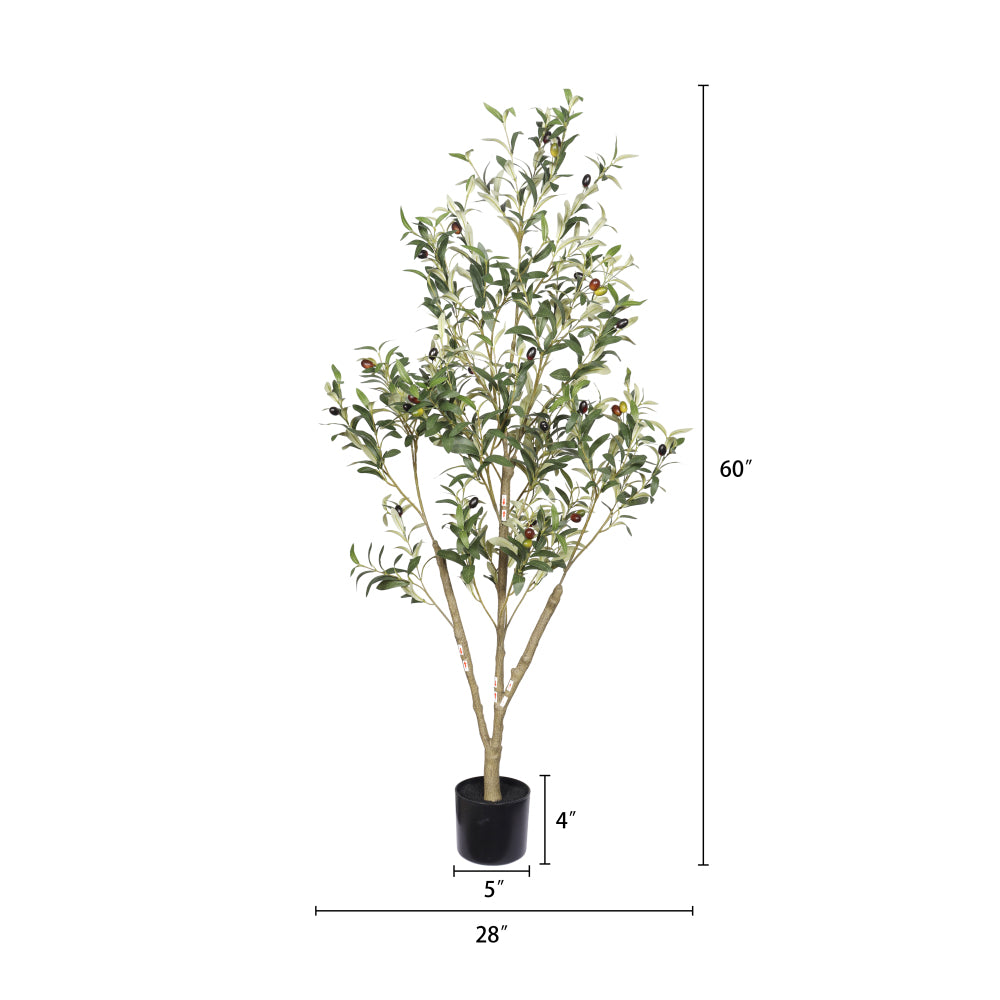 5FT Artificial Olive Tree Fake Plant for Home Decor Indoor, 60" Tall Faux Olive Tree with Black Plastic Pot, Lifelike Green Fabric Leaves, Low Maintenance Luxury Modern Decorative Tree for Living Room Office