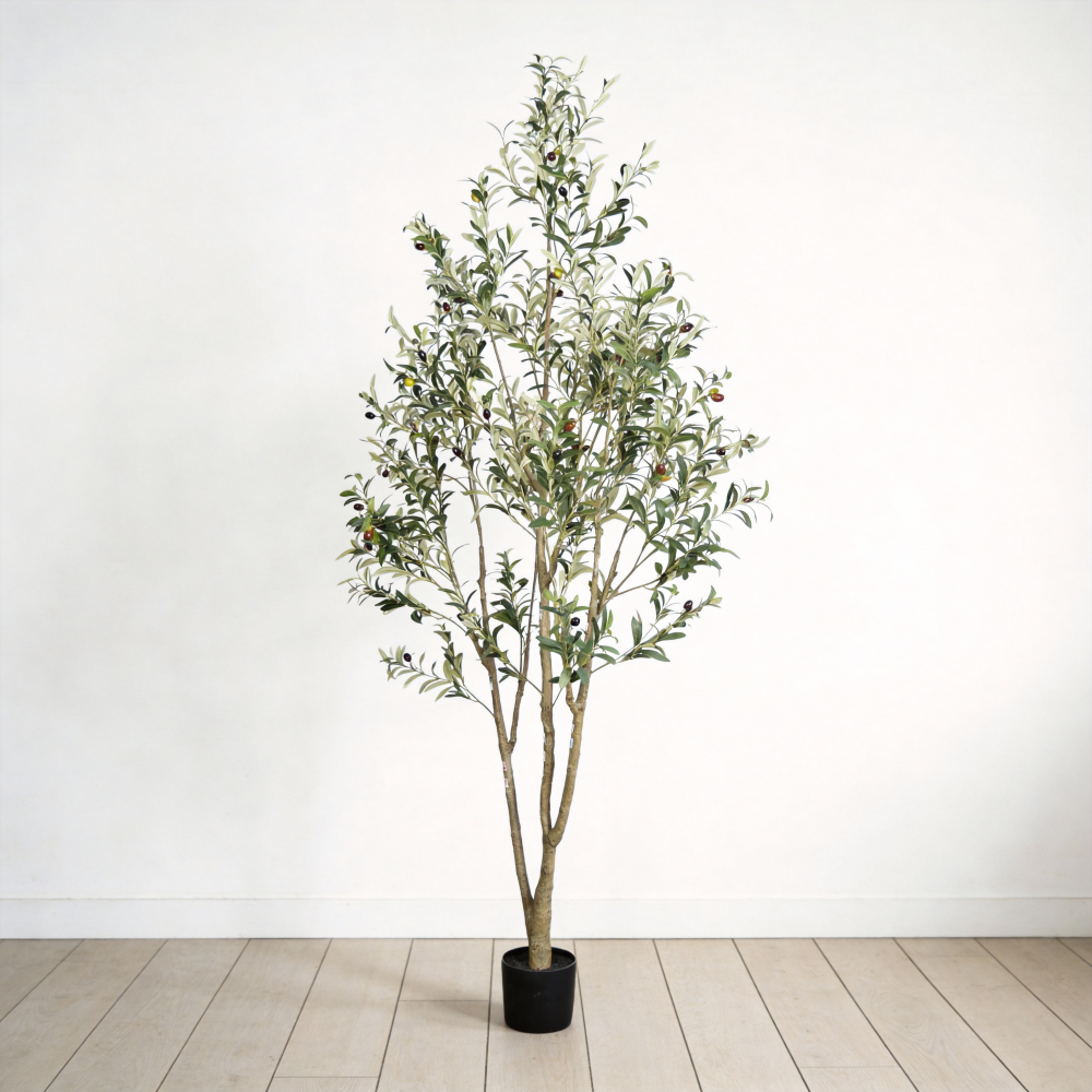 7FT Artificial Olive Tree for Home Decor, Large Faux Potted Plant with Silk Leaves & Realistic Trunk, Lifelike Greenery for Living Room Office Corner, Modern Indoor Outdoor Decoration (1PC)