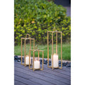 Set of 3 Open Face Gold Candleholder Lanterns for Table Mantle, Rustic Iron Decorative Candle Lanterns for Farmhouse Glam Home Decor, 4.9 x 4.9 x 11-18.7 Inches