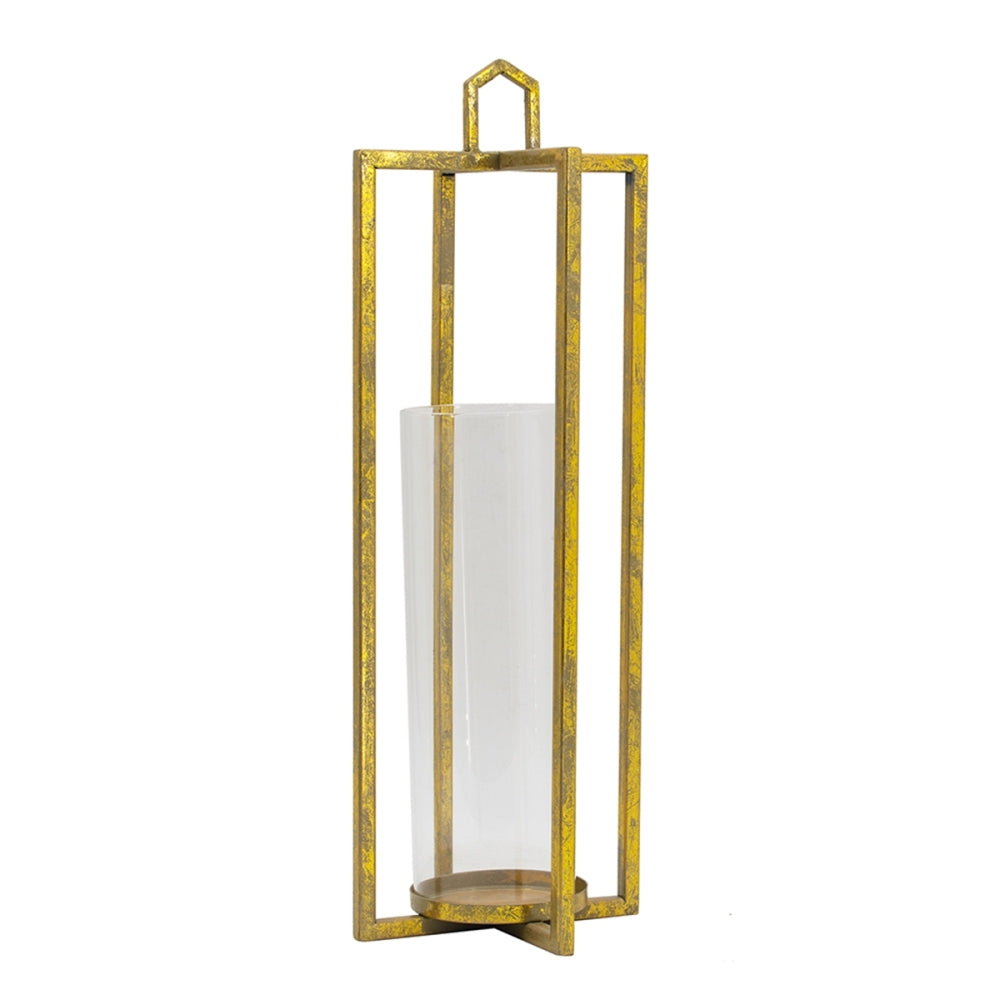 Set of 3 Open Face Gold Candleholder Lanterns for Table Mantle, Rustic Iron Decorative Candle Lanterns for Farmhouse Glam Home Decor, 4.9 x 4.9 x 11-18.7 Inches