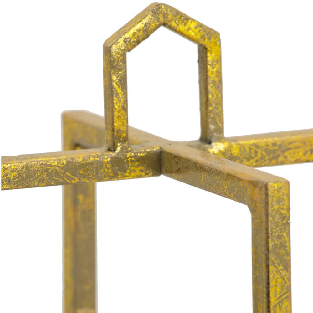 Set of 3 Open Face Gold Candleholder Lanterns for Table Mantle, Rustic Iron Decorative Candle Lanterns for Farmhouse Glam Home Decor, 4.9 x 4.9 x 11-18.7 Inches