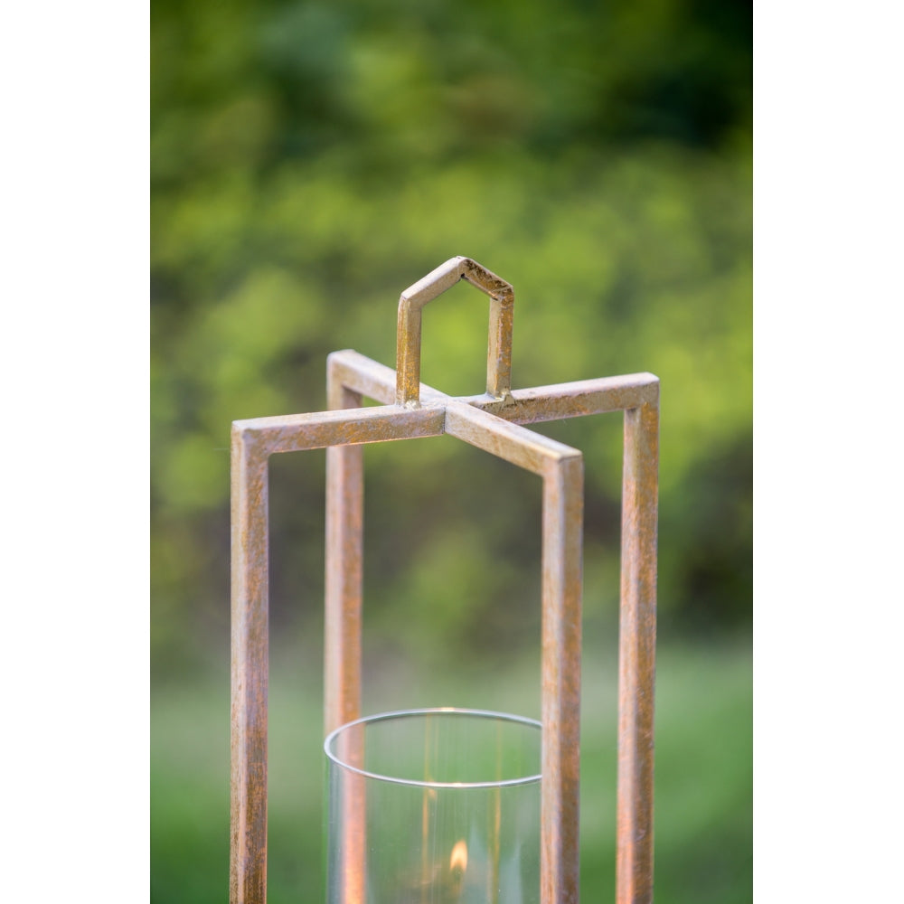 Set of 3 Open Face Gold Candleholder Lanterns for Table Mantle, Rustic Iron Decorative Candle Lanterns for Farmhouse Glam Home Decor, 4.9 x 4.9 x 11-18.7 Inches