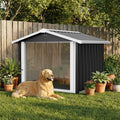 2-in-1 Metal Dog House & Storage Shed | 39.7" Large Outdoor Shelter for Medium-Large Dogs | Weatherproof Pet House with PVC Door & Vent | Heavy Duty Garden Storage for Tools | Black