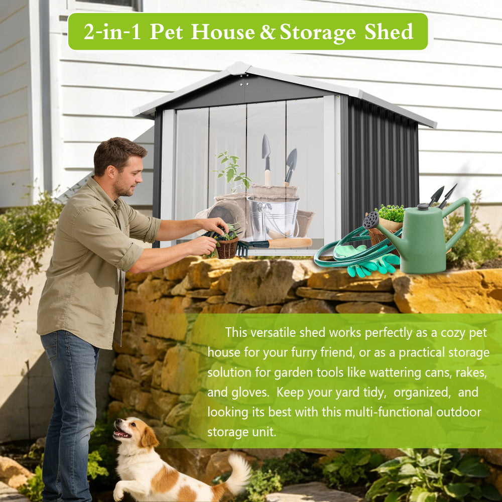 2-in-1 Metal Dog House & Storage Shed | 39.7" Large Outdoor Shelter for Medium-Large Dogs | Weatherproof Pet House with PVC Door & Vent | Heavy Duty Garden Storage for Tools | Black