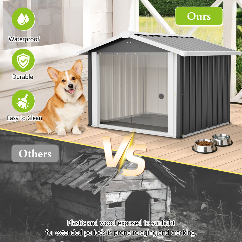 2-in-1 Metal Dog House & Storage Shed | 39.7" Large Outdoor Shelter for Medium-Large Dogs | Weatherproof Pet House with PVC Door & Vent | Heavy Duty Garden Storage for Tools | Black