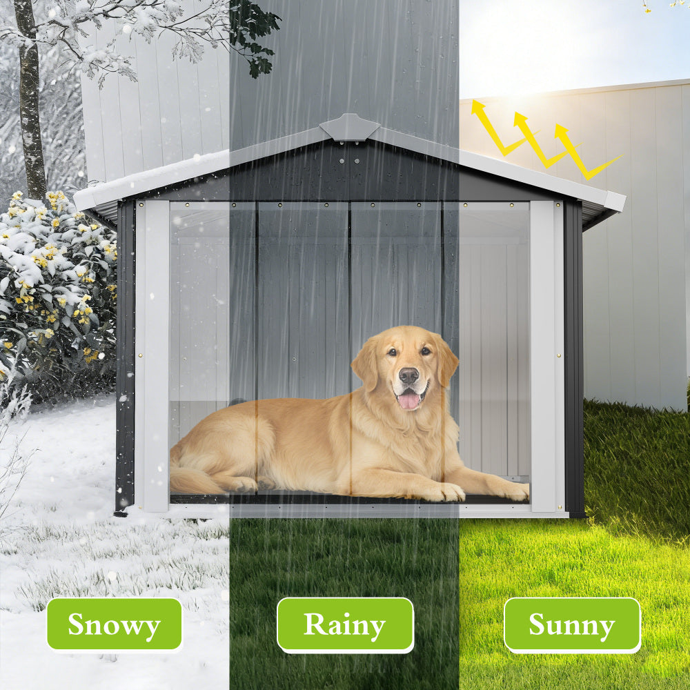 2-in-1 Metal Dog House & Storage Shed | 39.7" Large Outdoor Shelter for Medium-Large Dogs | Weatherproof Pet House with PVC Door & Vent | Heavy Duty Garden Storage for Tools | Black