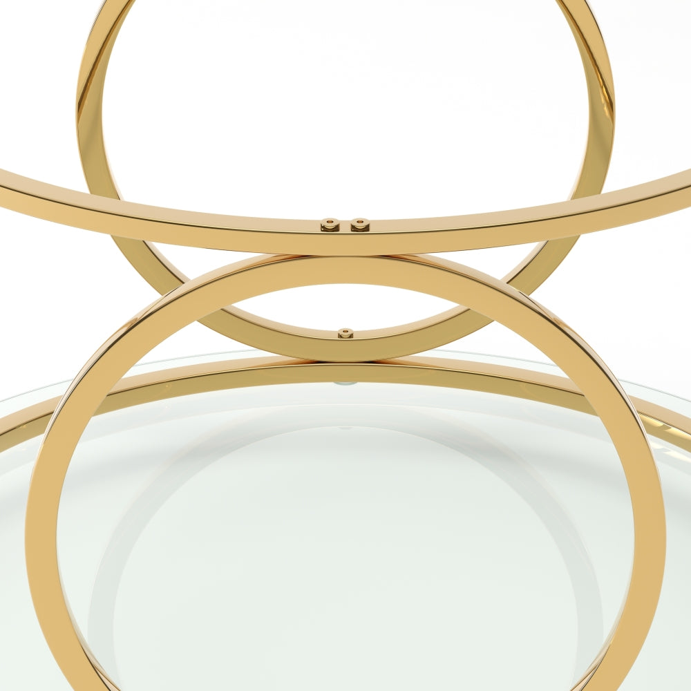 31.5" Modern Round Glass Top Coffee Table with Circular Metal Frame, Contemporary Accent Center Table for Living Room, Office, and Lounge (Clear Glass + Gold Frame)