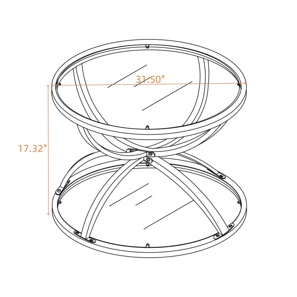 31.5'' Modern Round Glass Coffee Table, 2-Tier Ring Frame with Chrome Finish & Gray Tempered Glass, Silver Center Table for Living Room, Bedroom, Office