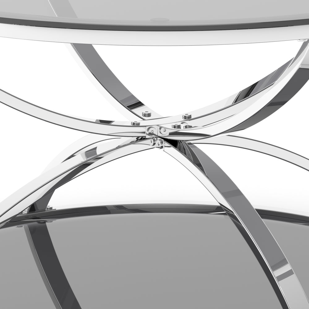 31.5'' Modern Round Glass Coffee Table, 2-Tier Ring Frame with Chrome Finish & Gray Tempered Glass, Silver Center Table for Living Room, Bedroom, Office