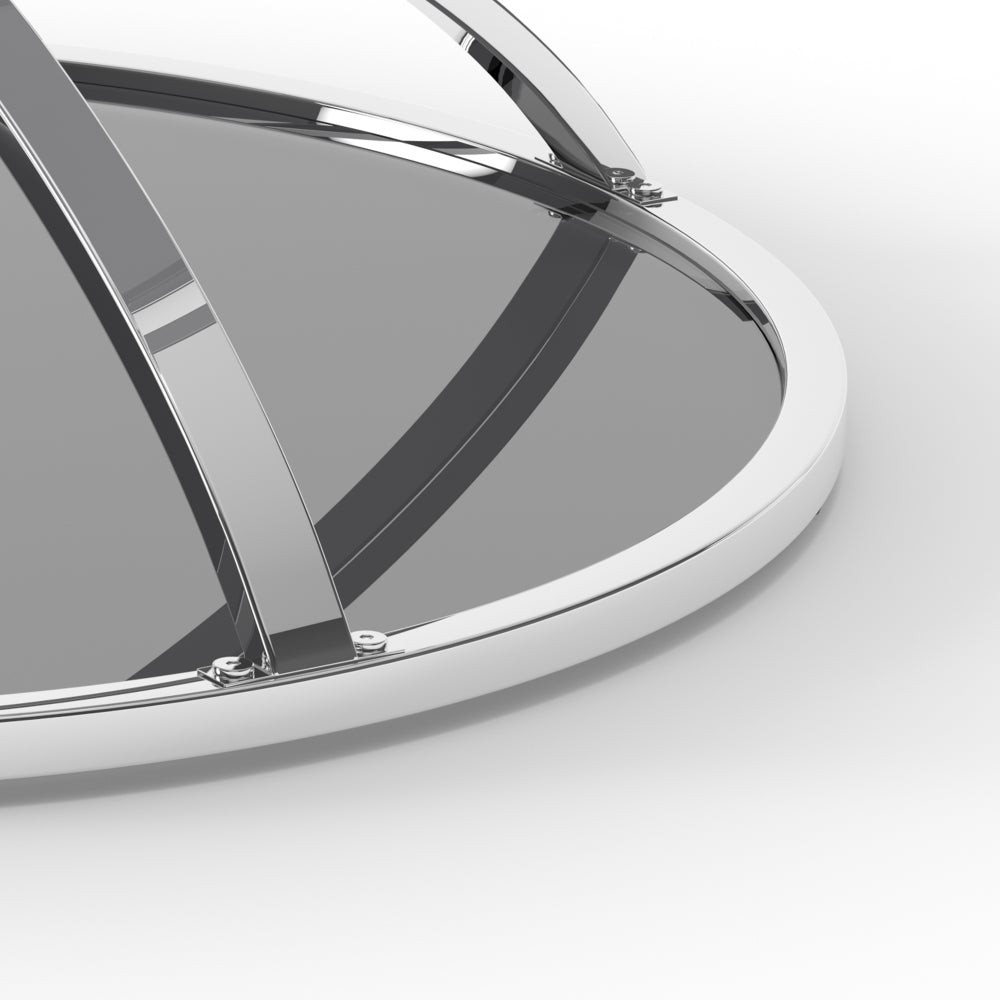 31.5'' Modern Round Glass Coffee Table, 2-Tier Ring Frame with Chrome Finish & Gray Tempered Glass, Silver Center Table for Living Room, Bedroom, Office
