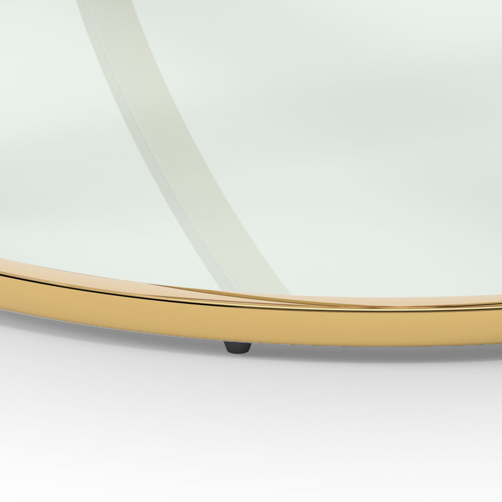 31.5’’ Modern Round Glass Coffee Table, 2-Tier Gold Metal Frame with Clear Tempered Glass, Ring-Shaped Design, Easy Assembly Center Table for Living Room, Bedroom, Office