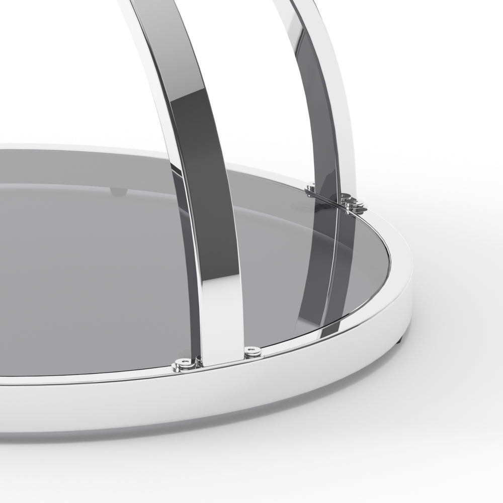 19.69" Modern Glass Side Table with 2 Tiers, Round Coffee Table in Silver & Gray Tempered Glass, Ring-Shaped Chrome Frame, End Table for Living Room, Bedroom, Office