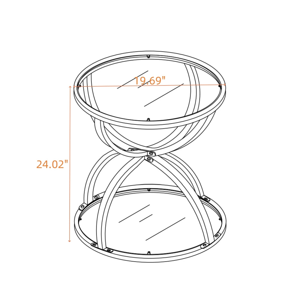19.69'' Modern Glass Side Table with 2 Tiers, Ring-Shaped Frames, Gold Metal Frame & Clear Tempered Glass, Round Coffee Table for Living Room, Bedroom, Office