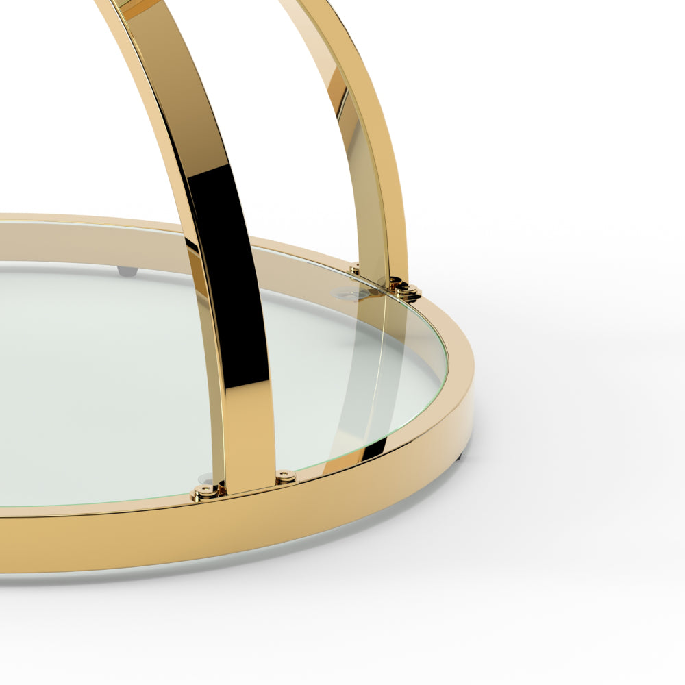 19.69'' Modern Glass Side Table with 2 Tiers, Ring-Shaped Frames, Gold Metal Frame & Clear Tempered Glass, Round Coffee Table for Living Room, Bedroom, Office
