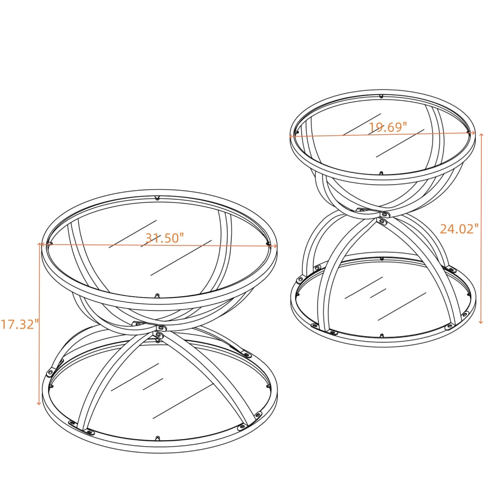 Modern Glass Coffee Table Set with 2 Tiers, Ring-Shaped Frames, Metal Frame and Clear Tempered Glass, Round Coffee Table Set for Living Room, Bedroom and Office, Gold (Set of 2)