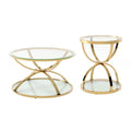 Modern Glass Coffee Table Set with 2 Tiers, Ring-Shaped Frames, Metal Frame and Clear Tempered Glass, Round Coffee Table Set for Living Room, Bedroom and Office, Gold (Set of 2)