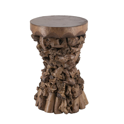 12" Square Organic Root Accent End Table - Solid Mulberry Wood, 18.9" Tall Nightstand for Living Room, Bedroom Rustic Brown Tree Root Base | 70% Mulberry + 30% Paulownia Wood | Sturdy 15.4 lbs Small Side Table for Boho, Wabi-Sabi Decor