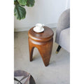 Carved 100% Paulownia Wood Accent Table | 11x11x16.5 Inch Small End Table with Natural Brown Finish | Lightweight Round Side Table for Living Room, Bedroom, Boho, Farmhouse Decor