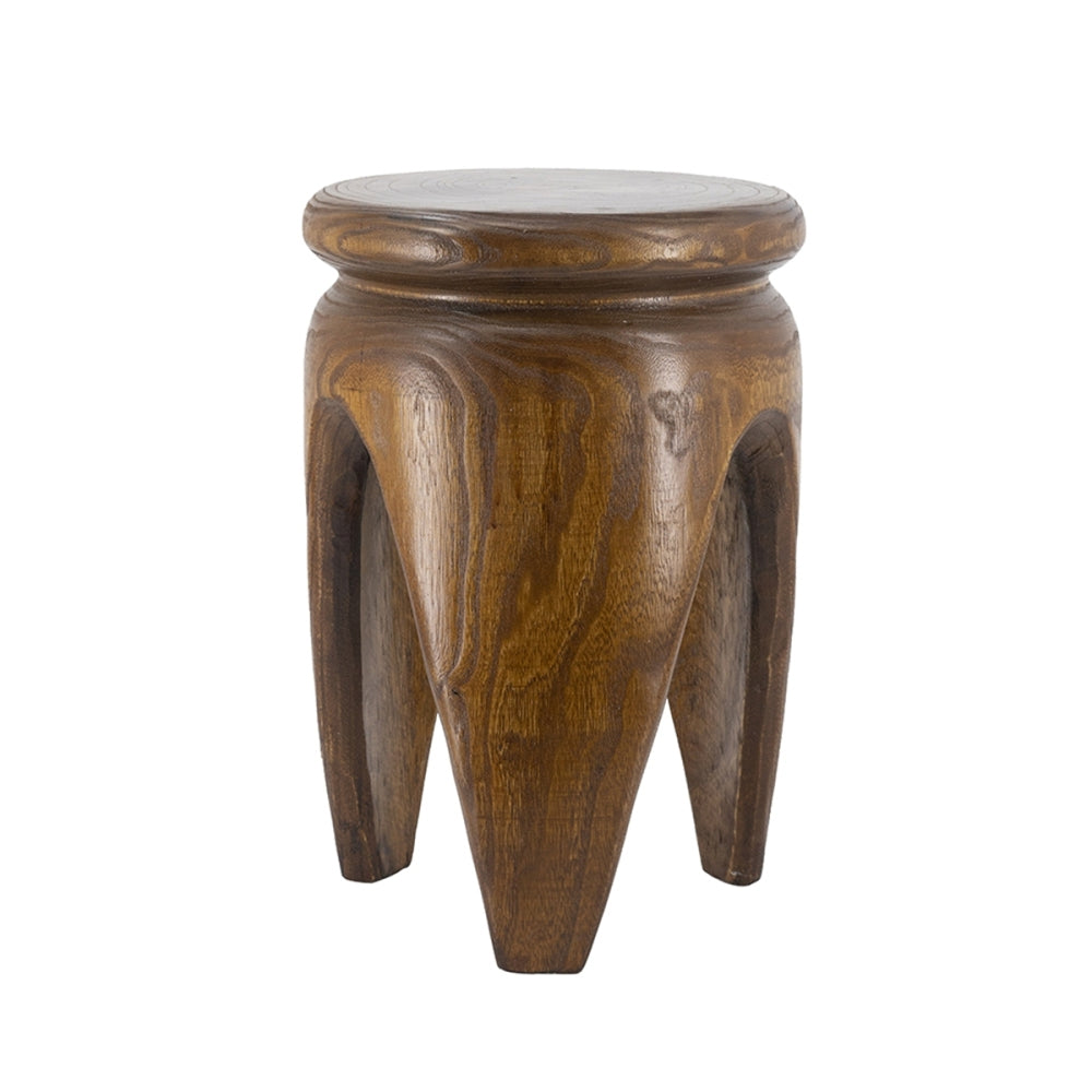 Carved 100% Paulownia Wood Accent Table | 11x11x16.5 Inch Small End Table with Natural Brown Finish | Lightweight Round Side Table for Living Room, Bedroom, Boho, Farmhouse Decor
