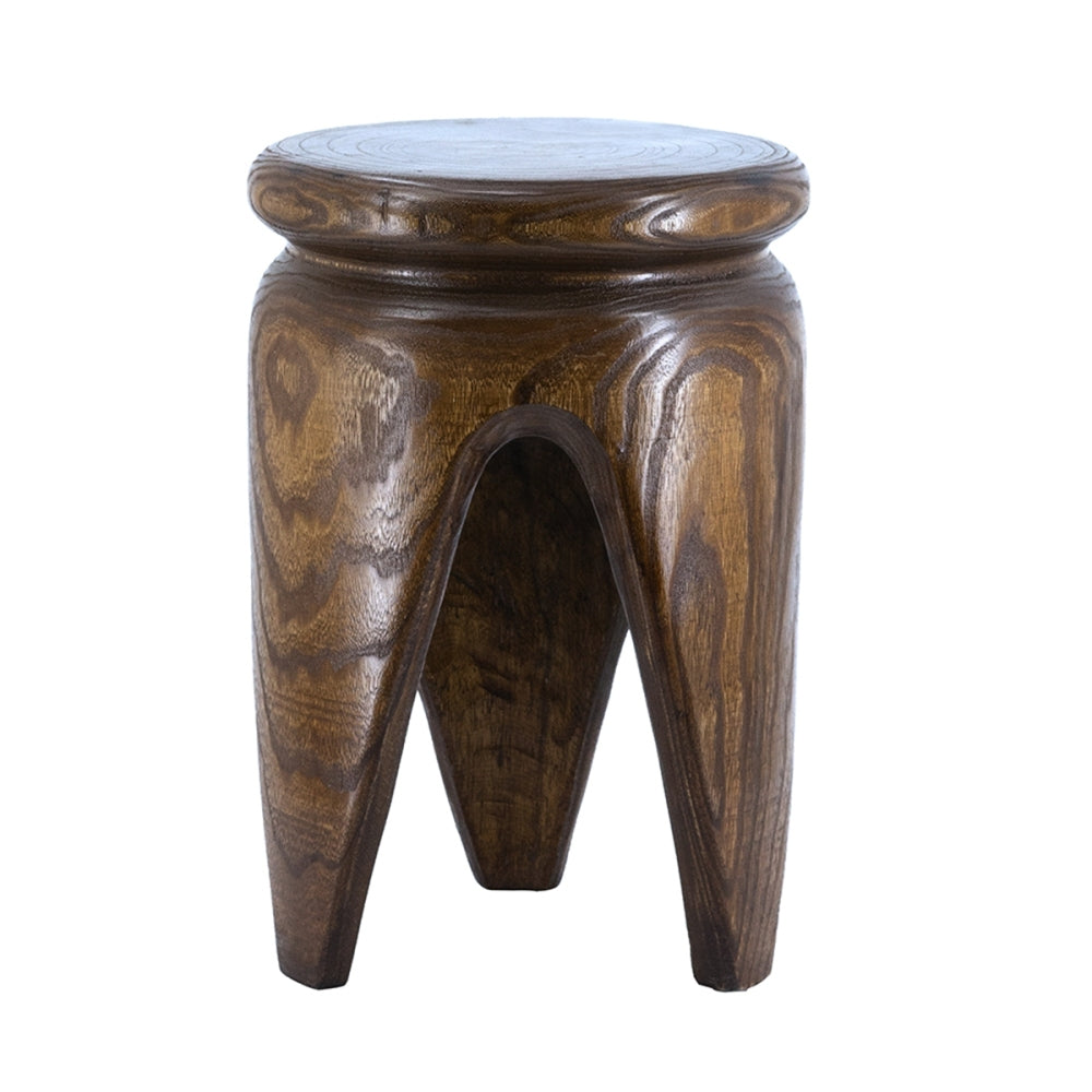 Carved 100% Paulownia Wood Accent Table | 11x11x16.5 Inch Small End Table with Natural Brown Finish | Lightweight Round Side Table for Living Room, Bedroom, Boho, Farmhouse Decor
