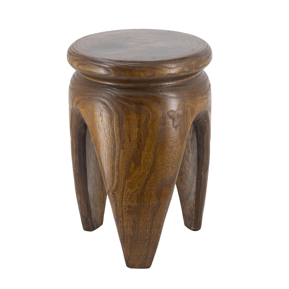 Carved 100% Paulownia Wood Accent Table | 11x11x16.5 Inch Small End Table with Natural Brown Finish | Lightweight Round Side Table for Living Room, Bedroom, Boho, Farmhouse Decor