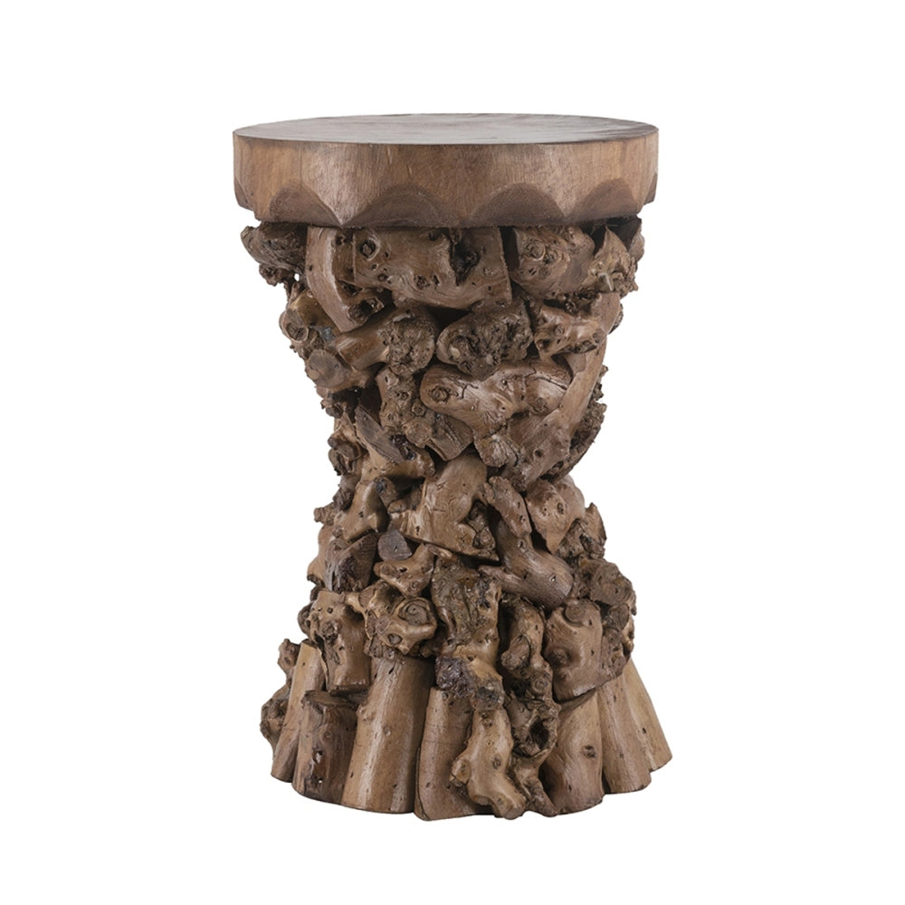 12" Square Organic Root Accent End Table - Solid Mulberry Wood, 18.9" Tall Nightstand for Living Room, Bedroom Rustic Brown Tree Root Base | 70% Mulberry + 30% Paulownia Wood | Sturdy 15.4 lbs Small Side Table for Boho, Wabi-Sabi Decor