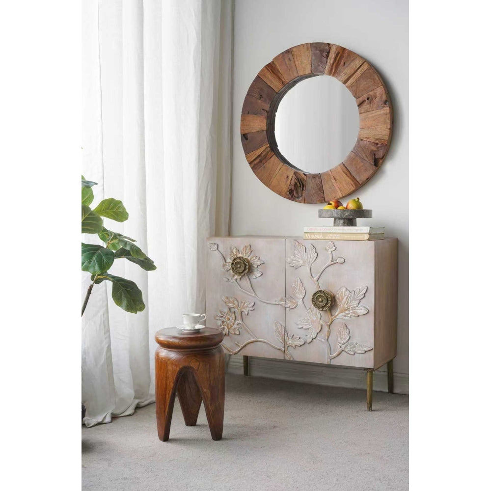Carved 100% Paulownia Wood Accent Table | 11x11x16.5 Inch Small End Table with Natural Brown Finish | Lightweight Round Side Table for Living Room, Bedroom, Boho, Farmhouse Decor