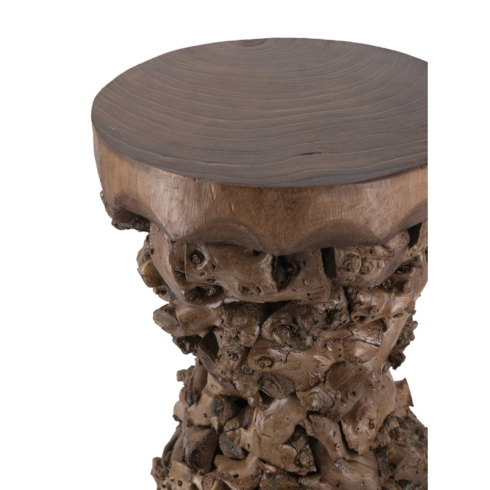 12" Square Organic Root Accent End Table - Solid Mulberry Wood, 18.9" Tall Nightstand for Living Room, Bedroom Rustic Brown Tree Root Base | 70% Mulberry + 30% Paulownia Wood | Sturdy 15.4 lbs Small Side Table for Boho, Wabi-Sabi Decor