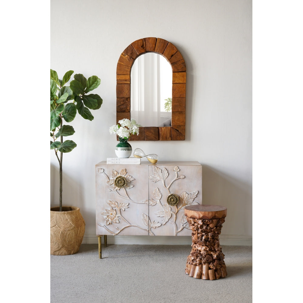 12" Square Organic Root Accent End Table - Solid Mulberry Wood, 18.9" Tall Nightstand for Living Room, Bedroom Rustic Brown Tree Root Base | 70% Mulberry + 30% Paulownia Wood | Sturdy 15.4 lbs Small Side Table for Boho, Wabi-Sabi Decor