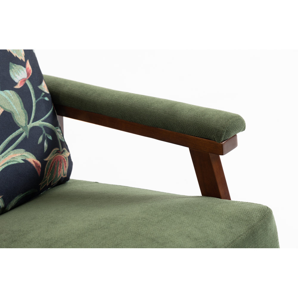 Mid Century Modern Rocking Chair, Upholstered Velvet Accent Armchair with Wood Frame & Lumbar Pillow, Comfy Reading Chair for Living Room, Bedroom, Sunroom, Antique Green