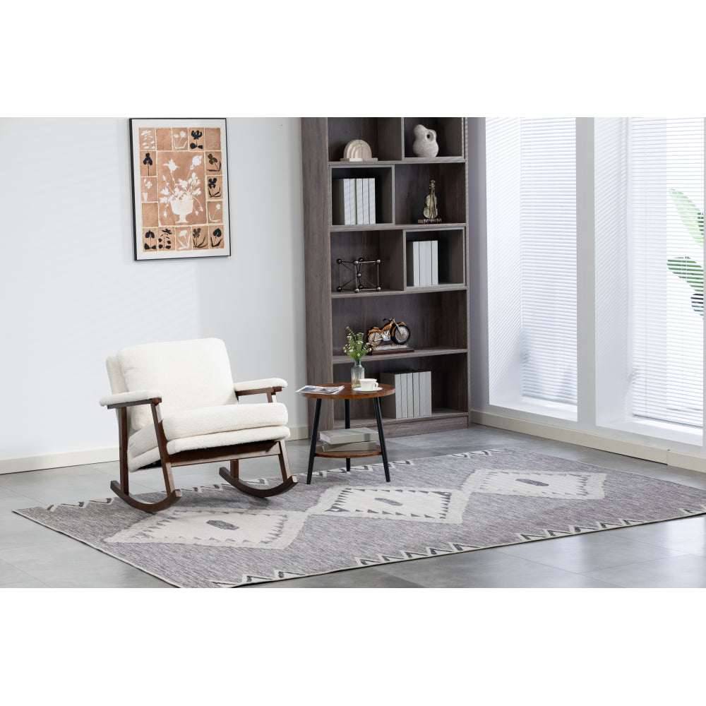 Mid Century Modern Accent Rocking Chair with Wood Frame, Upholstered Velvet Living Room Armchair, High Back Reading Chair for Bedroom, Sunroom & Nursery, Antique White