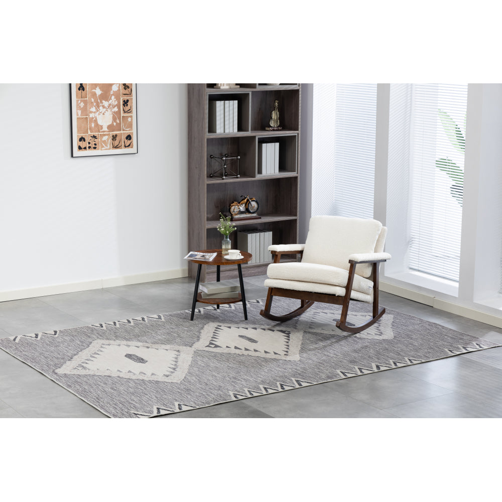Mid Century Modern Accent Rocking Chair with Wood Frame, Upholstered Velvet Living Room Armchair, High Back Reading Chair for Bedroom, Sunroom & Nursery, Antique White