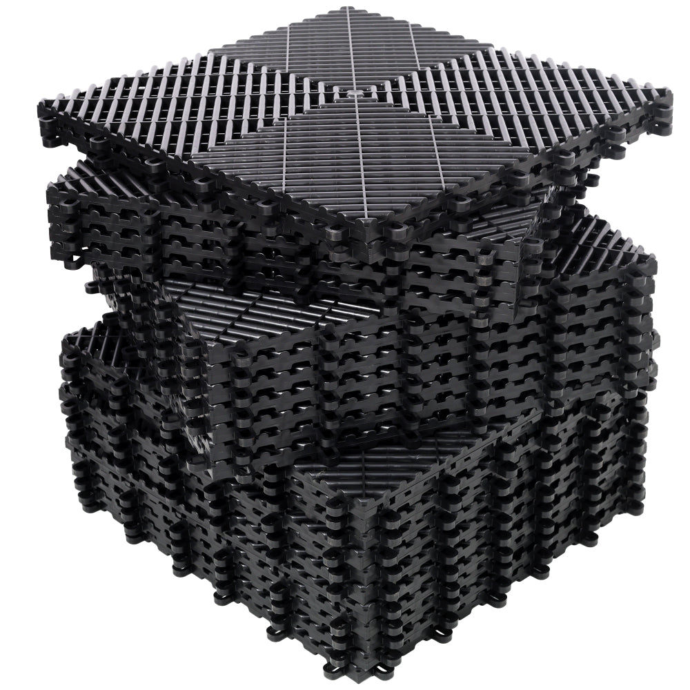 25pcs Plastic Garage Floor Mats,15.6"x15.6" Size,Non-Slip Interlocking Plastic Garage Floor Mat,Splicing Drainage Floor Tile and Shower Mat, for Garage, Garden, Kitchen & Outdoor, Black