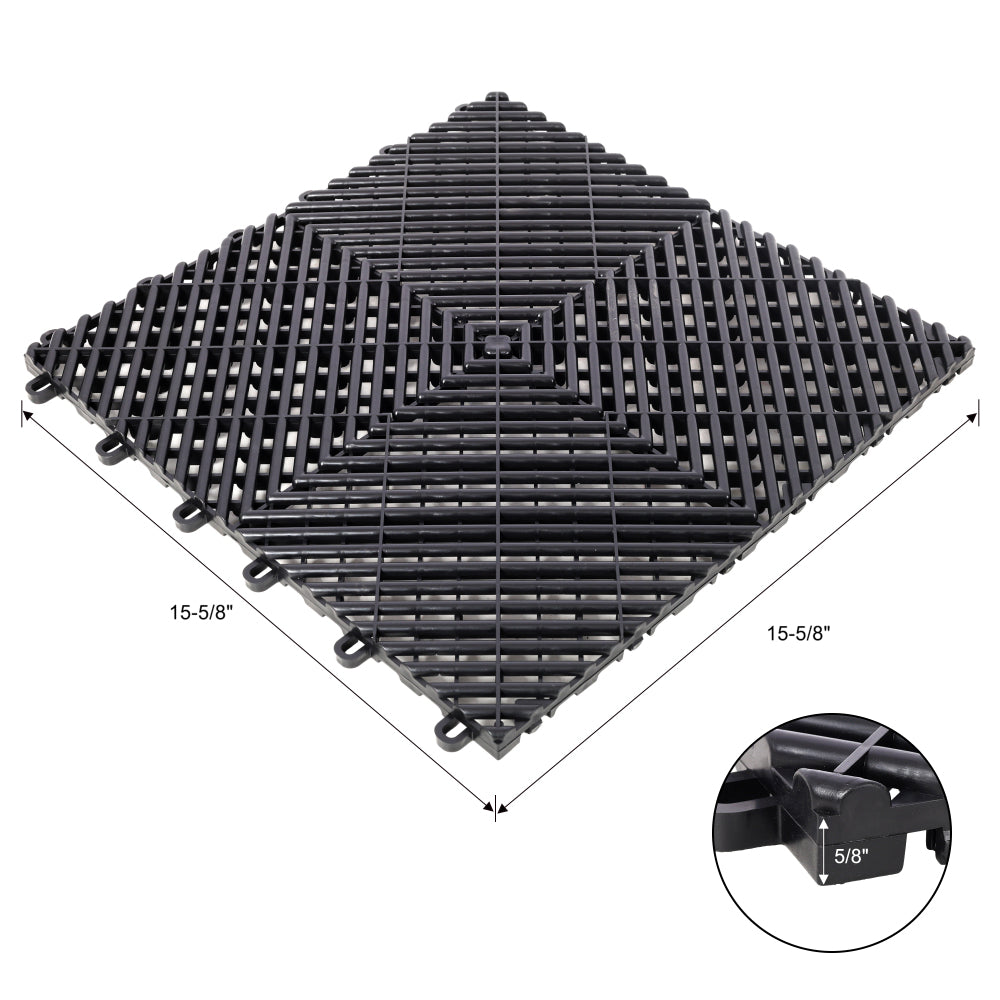 25pcs Plastic Garage Floor Mats,15.6"x15.6" Size,Non-Slip Interlocking Plastic Garage Floor Mat,Splicing Drainage Floor Tile and Shower Mat, for Garage, Garden, Kitchen & Outdoor, Black