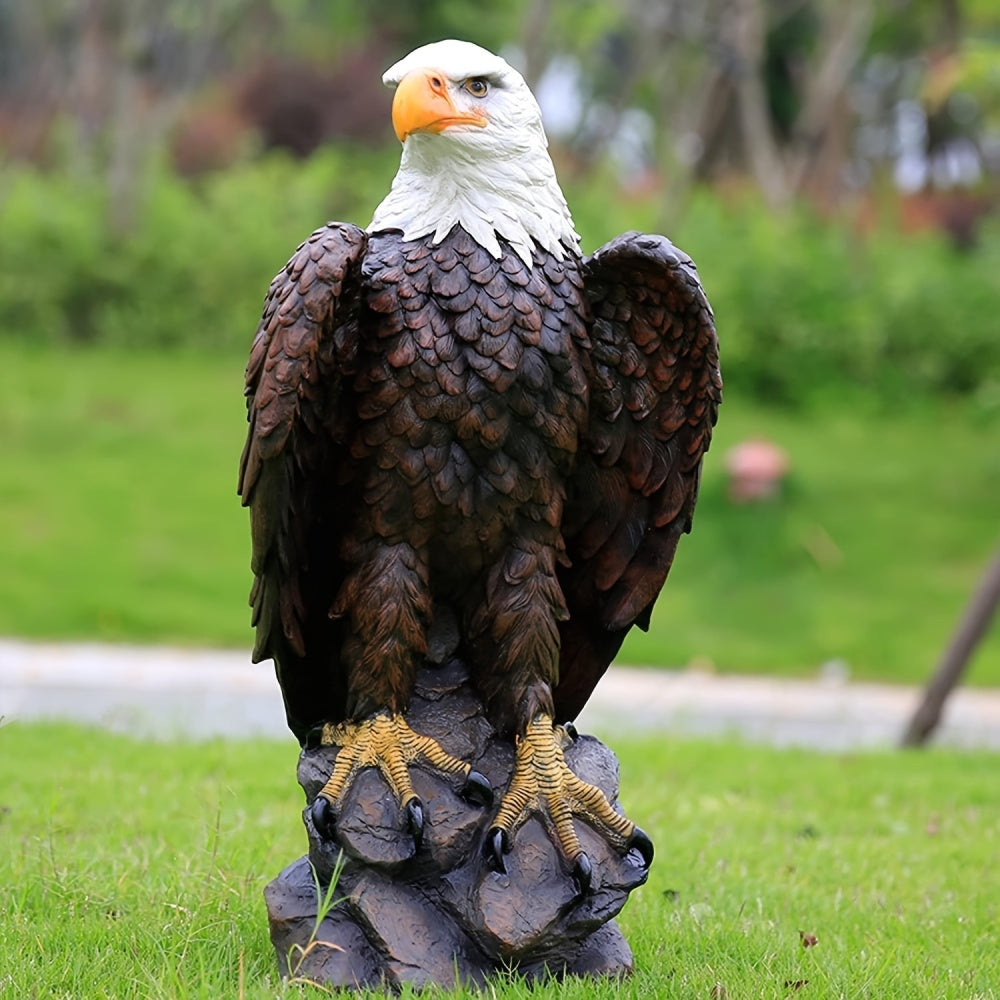 Pleasant Garden 13" H x 24.4" L Large Standing Bald Eagle Garden Statue, Hand-Painted American Eagle Sculpture, Weather-Resistant Resin for Indoor Outdoor Lawn Courtyard Decor, Patriotic Art Deco Ornament