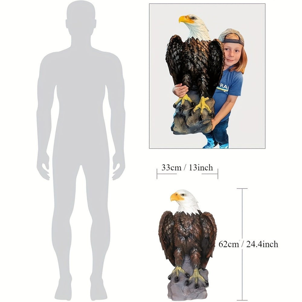 Pleasant Garden 13" H x 24.4" L Large Standing Bald Eagle Garden Statue, Hand-Painted American Eagle Sculpture, Weather-Resistant Resin for Indoor Outdoor Lawn Courtyard Decor, Patriotic Art Deco Ornament