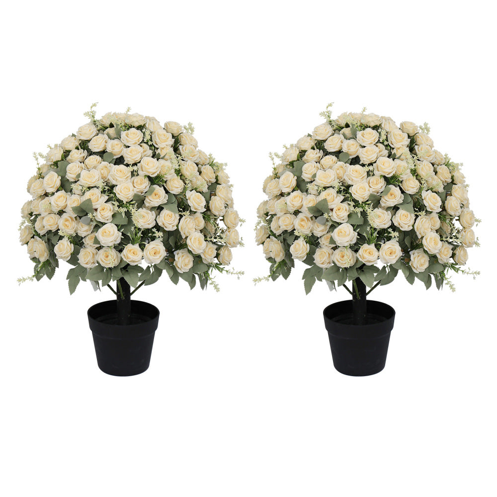 24-Inch Artificial Rose Decoration, UV Resistant Lifelike Faux Floral Plant, Set of 2 Pots, White & Green, Plastic Material, Suitable for Indoor & Outdoor Decor, Pre-Assembled with Concrete Pot