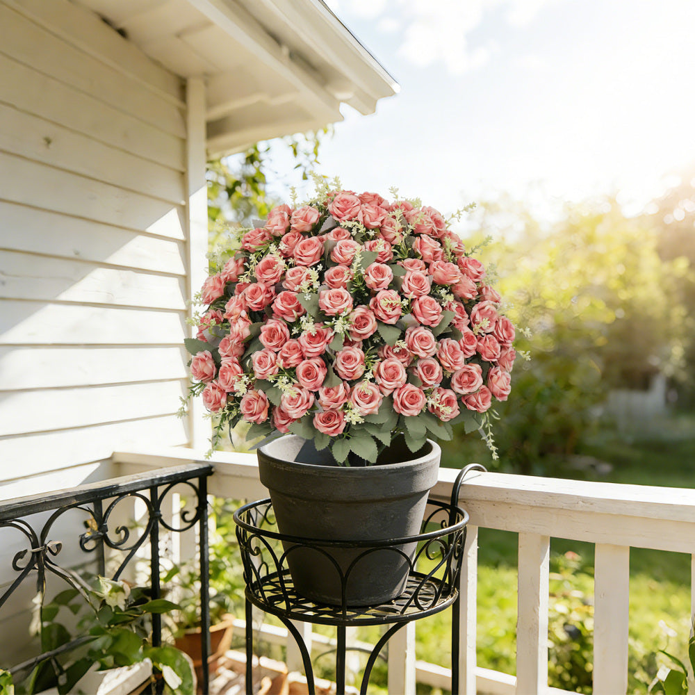 24-Inch Artificial Rose Decoration, UV Resistant Lifelike Faux Floral Plant for Indoor & Outdoor Decor, 2 Pots per Set (Pink)