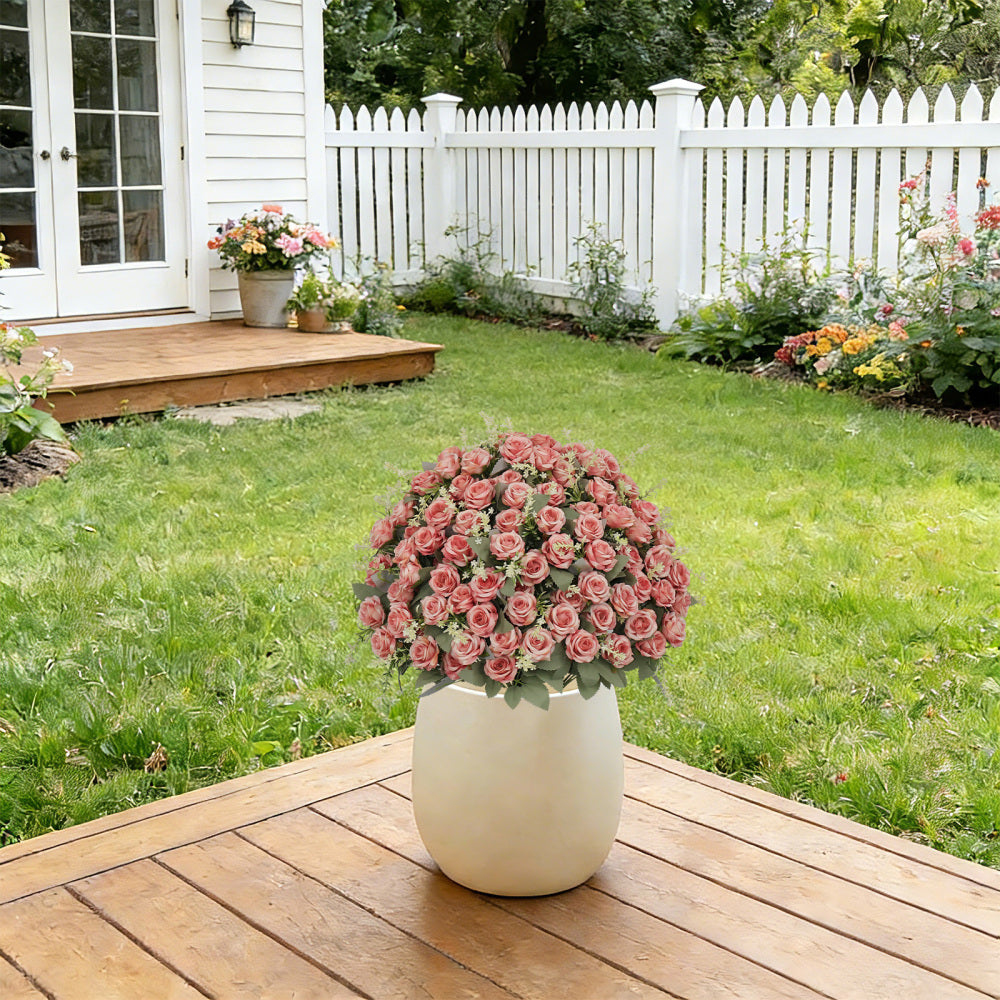 24-Inch Artificial Rose Decoration, UV Resistant Lifelike Faux Floral Plant for Indoor & Outdoor Decor, 2 Pots per Set (Pink)