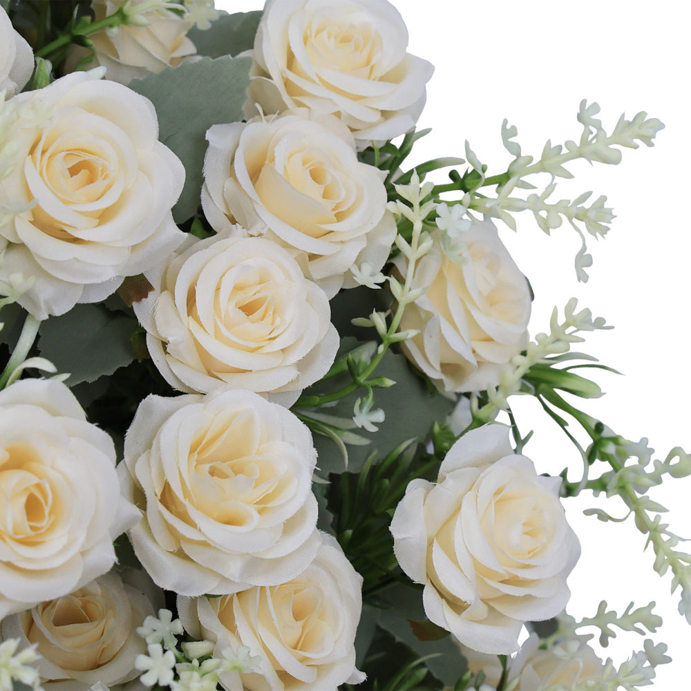 24-Inch Artificial Rose Decoration, UV Resistant Lifelike Faux Floral Plant, Set of 2 Pots, White & Green, Plastic Material, Suitable for Indoor & Outdoor Decor, Pre-Assembled with Concrete Pot