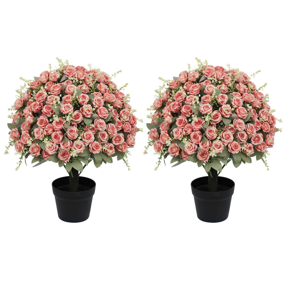 24-Inch Artificial Rose Decoration, UV Resistant Lifelike Faux Floral Plant for Indoor & Outdoor Decor, 2 Pots per Set (Pink)